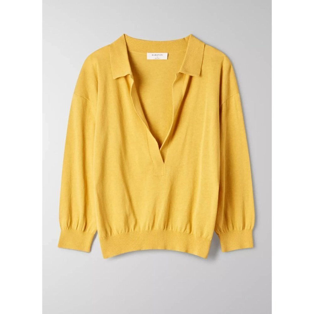 Babaton Women's Size XXS Acacia Yellow Kenny Sweater Knit Cotton Top Polo Shirt